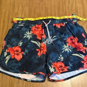 Men's Floral Athletic Shorts - Navy and Red
